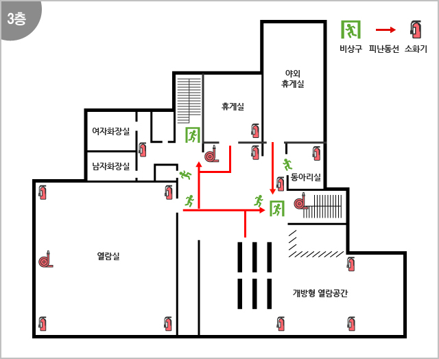 3층 - 노트북실, 휴게실, 1열람실, 2열람실