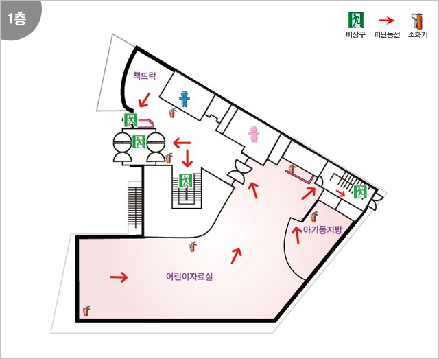 1층 - 책뜨락, 아기둥지방, 어린이자료실